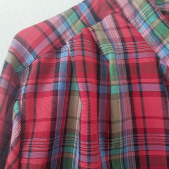 Vtg tartan plaid balloon sleeve button down blouse - Picture 5 of 7